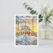 シャルジャモスクUAE有名な旅行水の色のスケッチ ポストカード (スタンド正面)