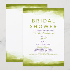 シャルトルグリーンの水彩モダン ブライダルシャワー 招待状