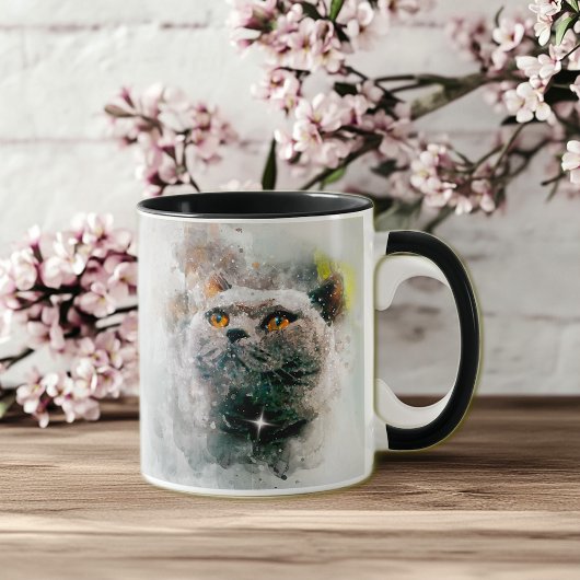シャルトルリュ猫と雪 マグカップ