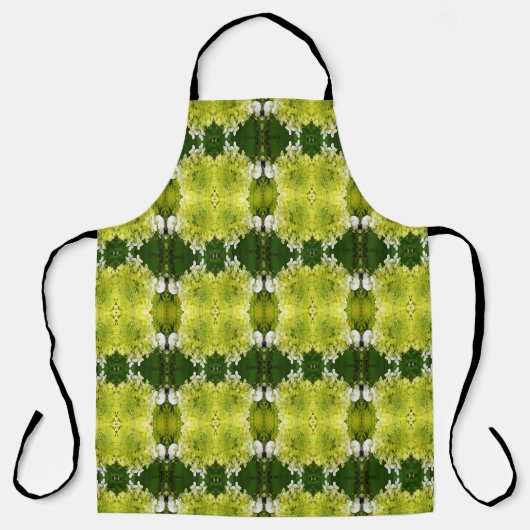 シャルトルーズグリーンの抽象的なハイドランジアの花の模様 エプロン (正面)