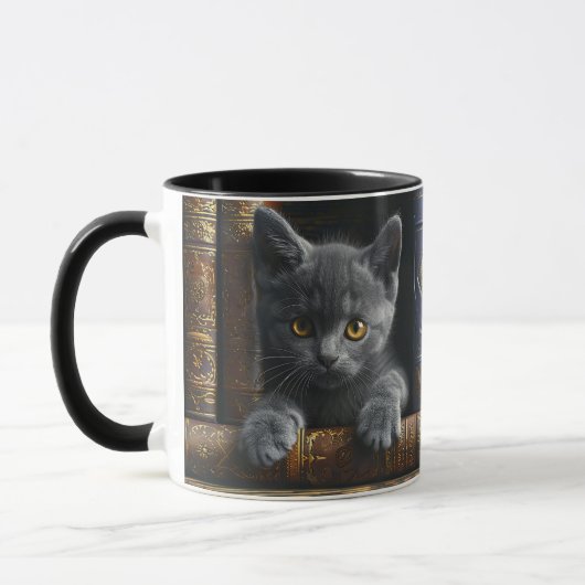 シャルトルー+子猫と本の陶器コーヒーカップ マグカップ (左)