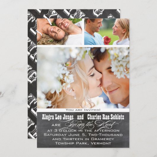 シャルボアド写真タイポグラフィ結婚式招待状 招待状 (正面/裏面)