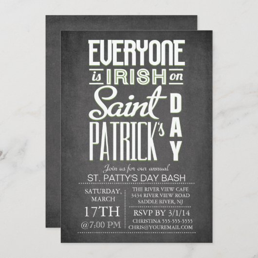 シャルボードおもしろいタイポグラフィセントパトリックの日パーティー 招待状 (正面/裏面)