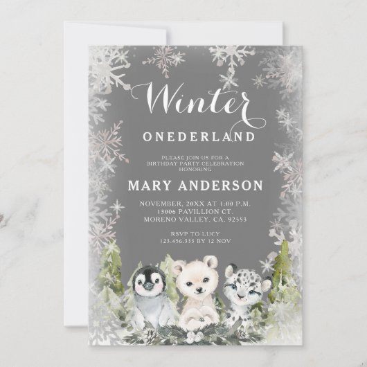 シャルボードアークティスウィンターオンダーランド誕生日 招待状 (正面)