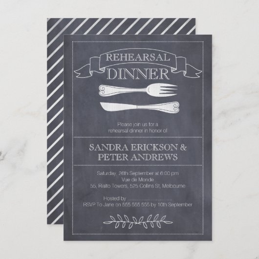 シャルボードカトラリーリハーサルディナー招待状 招待状 (正面/裏面)