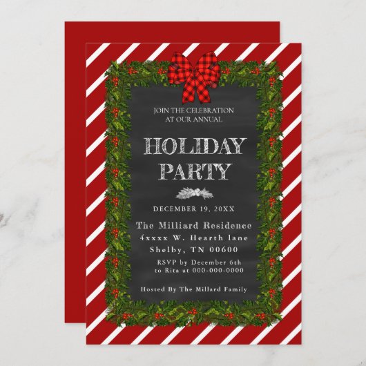 シャルボードガーランドアンドストライプのホリデーパーティー 招待状 (正面/裏面)
