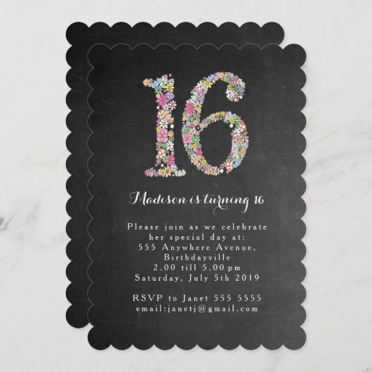 シャルボードガールズフローラ16thバースデーパーティー招待状 招待状 (正面/裏面)