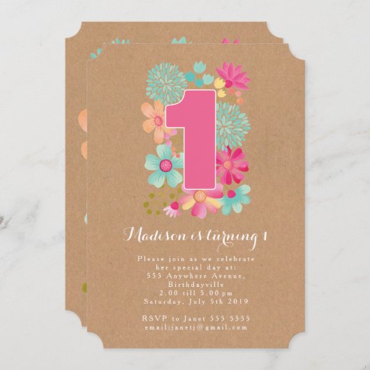 シャルボードガールズフローラ1st誕生日パーティー招待状 招待状 (正面/裏面)