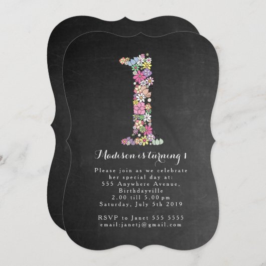 シャルボードガールズフローラ1st誕生日パーティー招待状 招待状 (正面/裏面)