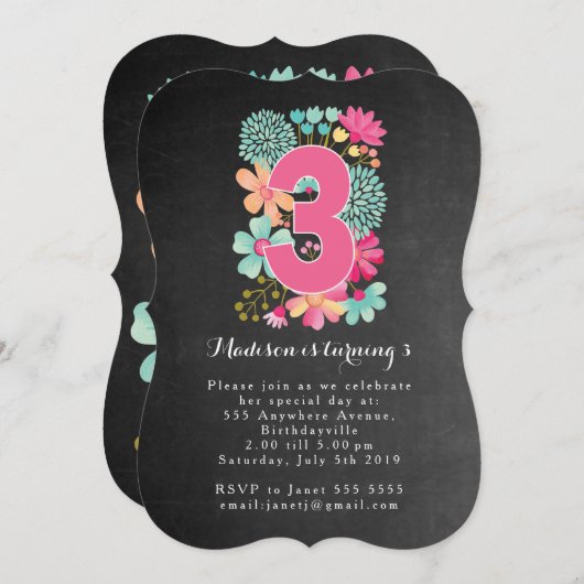 シャルボードガールズフローラ3rd誕生日パーティー招待状 招待状 (正面/裏面)