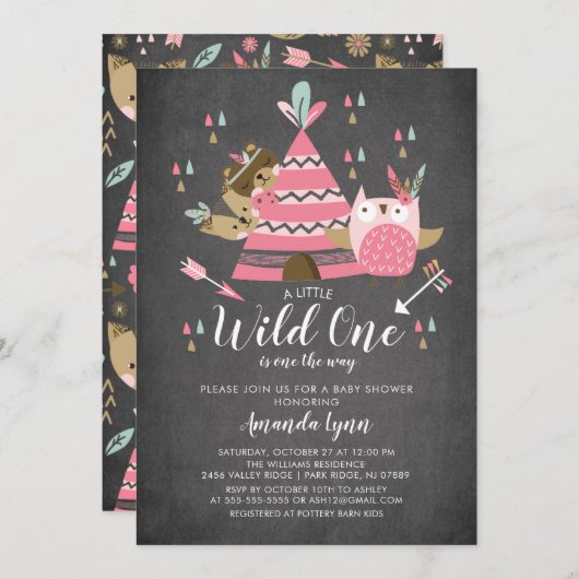 シャルボードガールズワイルドワンベビーシャワー招待状 招待状 (正面/裏面)