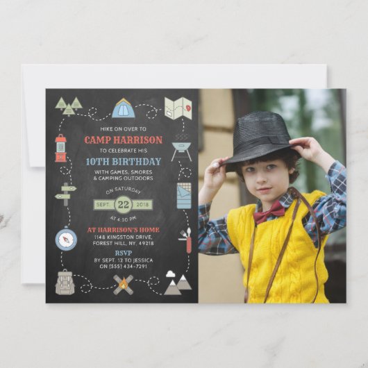 シャルボードキャンピングフォトエイジ誕生日 招待状 (正面)