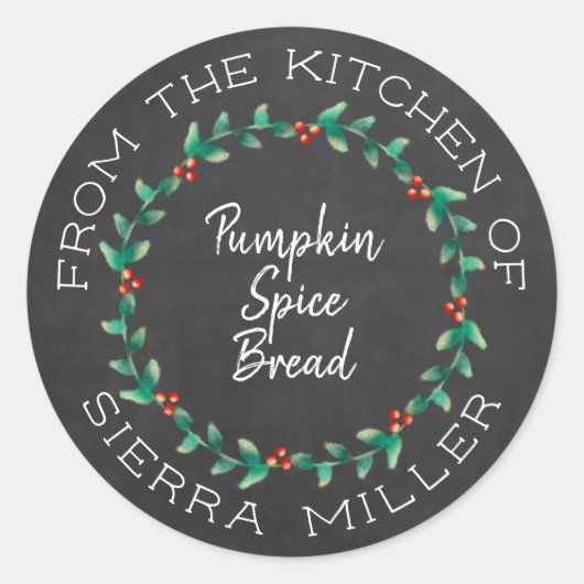 シャルボードクリスマスホリーリースキッチントリート ラウンドシール (正面)