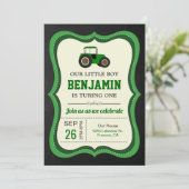 シャルボードグリーンファームトラクター子供の誕生日パーティー 招待状 (スタンド正面)