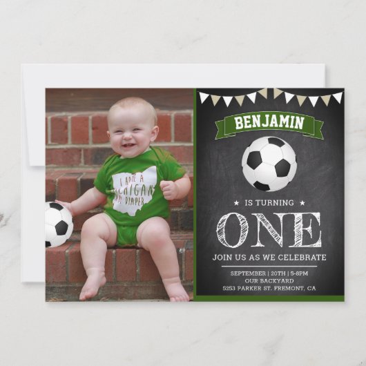 シャルボードサッカー第1回誕生日パーティーの写真 招待状 (正面)