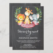 シャルボードサファリジャングルガールベビーシャワーバイメール 招待状 (正面/裏面)