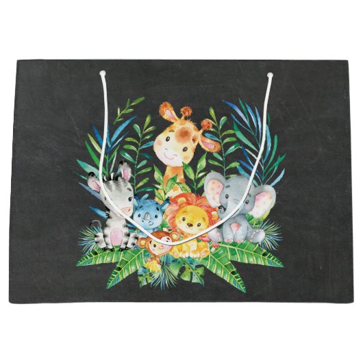 シャルボードサファリジャングルベビーシャワー抱き枕 ラージペーパーバッグ (正面)