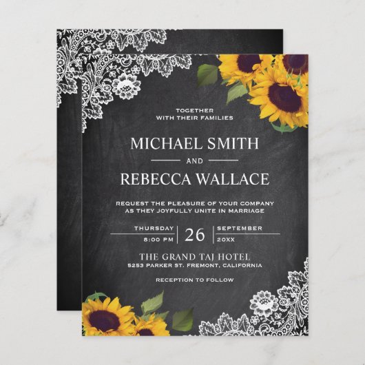 シャルボードサンフラワーバジェット結婚式招待状 (正面/裏面)