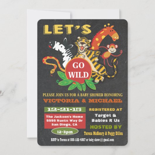 シャルボードジャングルサファリベビーシャワー招待状 招待状 (正面)