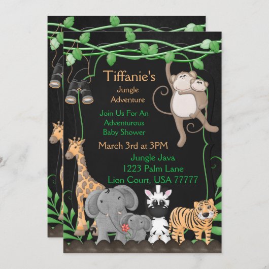 シャルボードジャングルテーマベビーブライダルシャワー招待状 招待状 (正面/裏面)