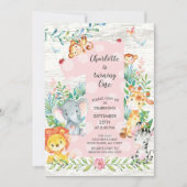 シャルボードジャングルビッグワンガールズ誕生日招待状 招待状 (正面)