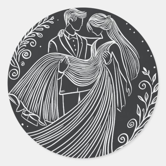 シャルボードスタイル新郎新婦結婚のステッカー ラウンドシール (正面)