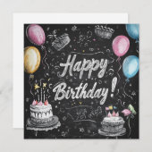 シャルボードスタイル誕生日デザイン 招待状 (正面/裏面)