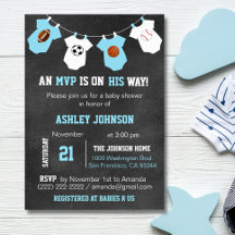 シャルボードスポーツテーマベビーシャワー招待状