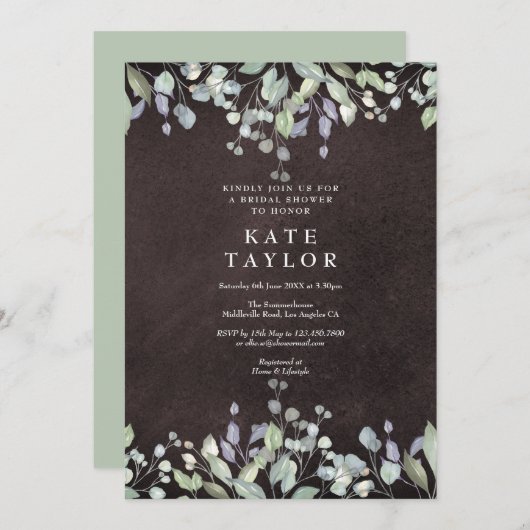 シャルボードセージと薄紫フローラブライダルシャワー 招待状 (正面/裏面)