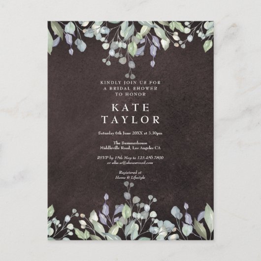 シャルボードセージと薄紫フローラブライダルシャワー 案内ポストカード (正面)