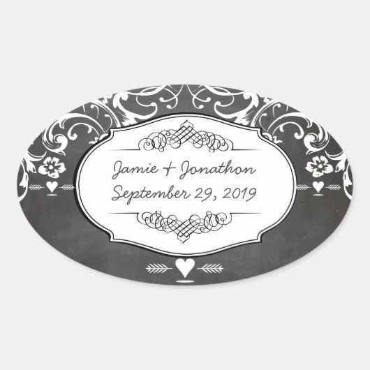 シャルボードタイポグラフィウェディング 楕円形シール (正面)