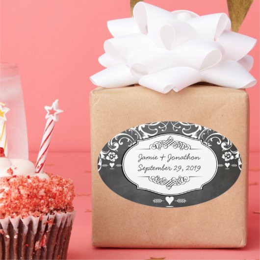 シャルボードタイポグラフィウェディング 楕円形シール (パーティー)