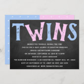 シャルボードタイポグラフィボーイ&ガールツインズベビーシャワー 招待状 (正面/裏面)