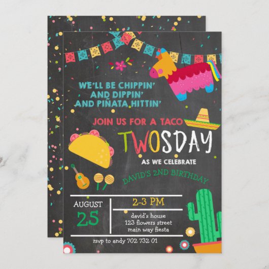 シャルボードタコトゥーズデイピナタフィエスタ2nd誕生日 招待状 (正面/裏面)