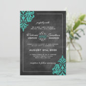 シャルボードターコイズダマスクウェディング招待状 招待状 (スタンド正面)