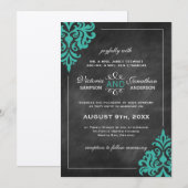 シャルボードターコイズダマスクウェディング招待状 招待状 (正面/裏面)