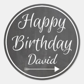 シャルボードチャークホワイトフレームハッピーバースデー名 ラウンドシール