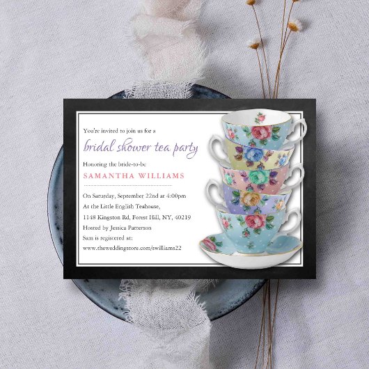 シャルボードティーカップブライダルシャワーティーパーティー 招待状