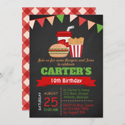 シャルボードバーガー&フライアスバースデーパーティー招待状 招待状 (正面/裏面)
