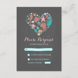 シャルボードビーチハートカジュアルウェディングRSVPカード 出欠カード