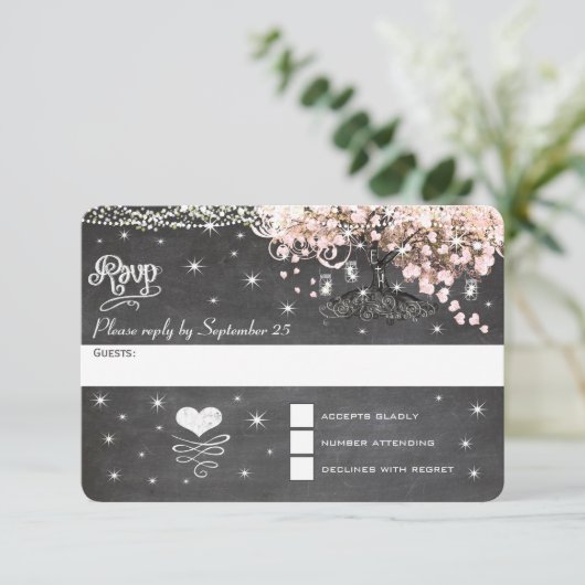 シャルボードピンクハートリーフツリーRSVP 出欠カード (スタンド正面)