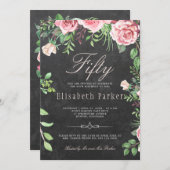 シャルボードピンクフローラガーデン50th誕生日パーティー 招待状 (正面/裏面)