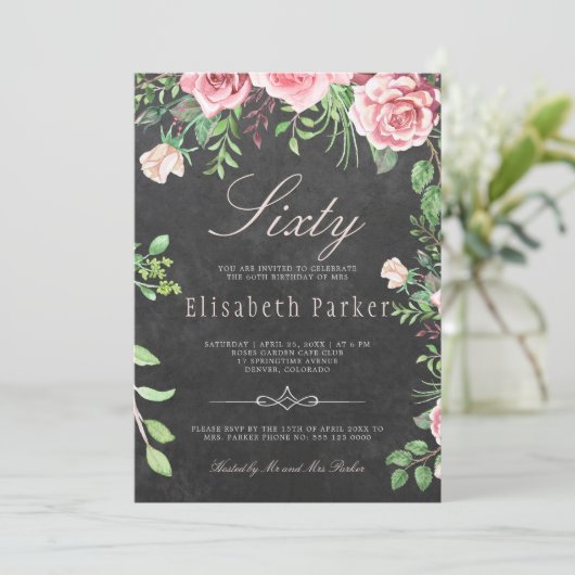 シャルボードピンクフローラガーデン60th誕生日パーティー 招待状 (スタンド正面)