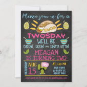 シャルボードピンクブルーガールズタコトゥーズデイ誕生日 招待状 (正面)