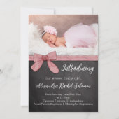 シャルボードピンクボウガールベビー誕生のお知らせ 案内状 (正面)