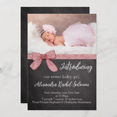 シャルボードピンクボウガールベビー誕生のお知らせ 案内状 (正面/裏面)