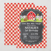 シャルボードファーム誕生日招待状納屋周囲の庭パーティー 招待状 (正面/裏面)