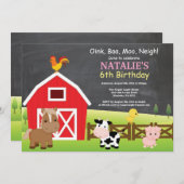 シャルボードファーム誕生日招待状納屋周囲の庭パーティー 招待状 (正面/裏面)