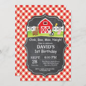 シャルボードファーム誕生日招待状納屋周囲の庭パーティー 招待状 (正面/裏面)