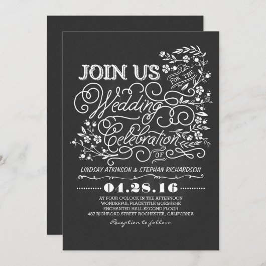 シャルボードフローラヴィンテージ結婚式の招待状 招待状 (正面/裏面)